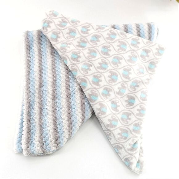 Baby Starters Blue Elephant Baby Blanket Newborn Bundle 30"x36" 2 Pack - Picture 1 of 4